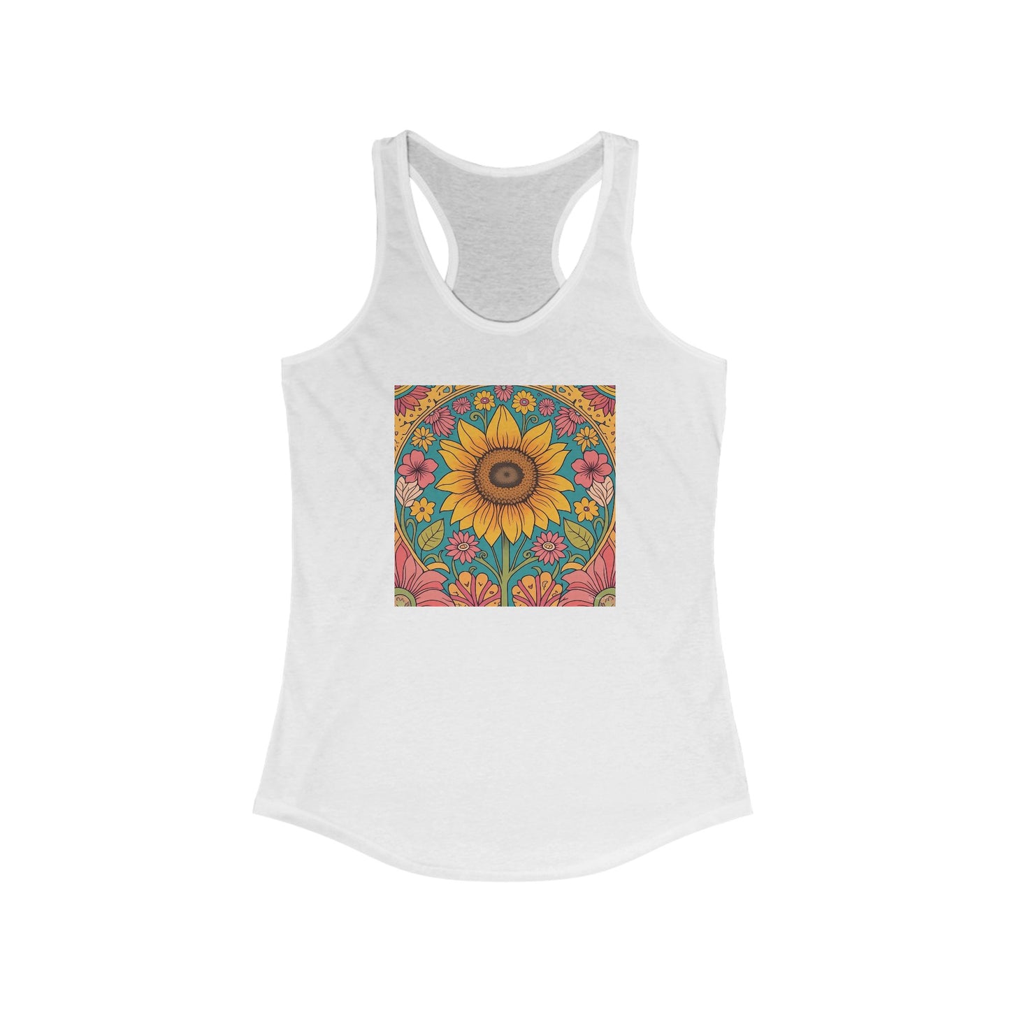 BOHO FLORAL Racerback Tank, Woman's Summer Top, Bohemian Fitness Apparel, Yoga Shirt, Festival Wear, Mother's Day Gift