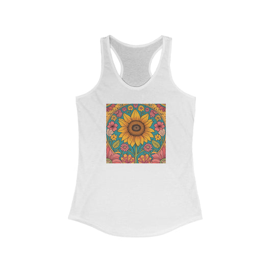 BOHO FLORAL Racerback Tank, Woman's Summer Top, Bohemian Fitness Apparel, Yoga Shirt, Festival Wear, Mother's Day Gift