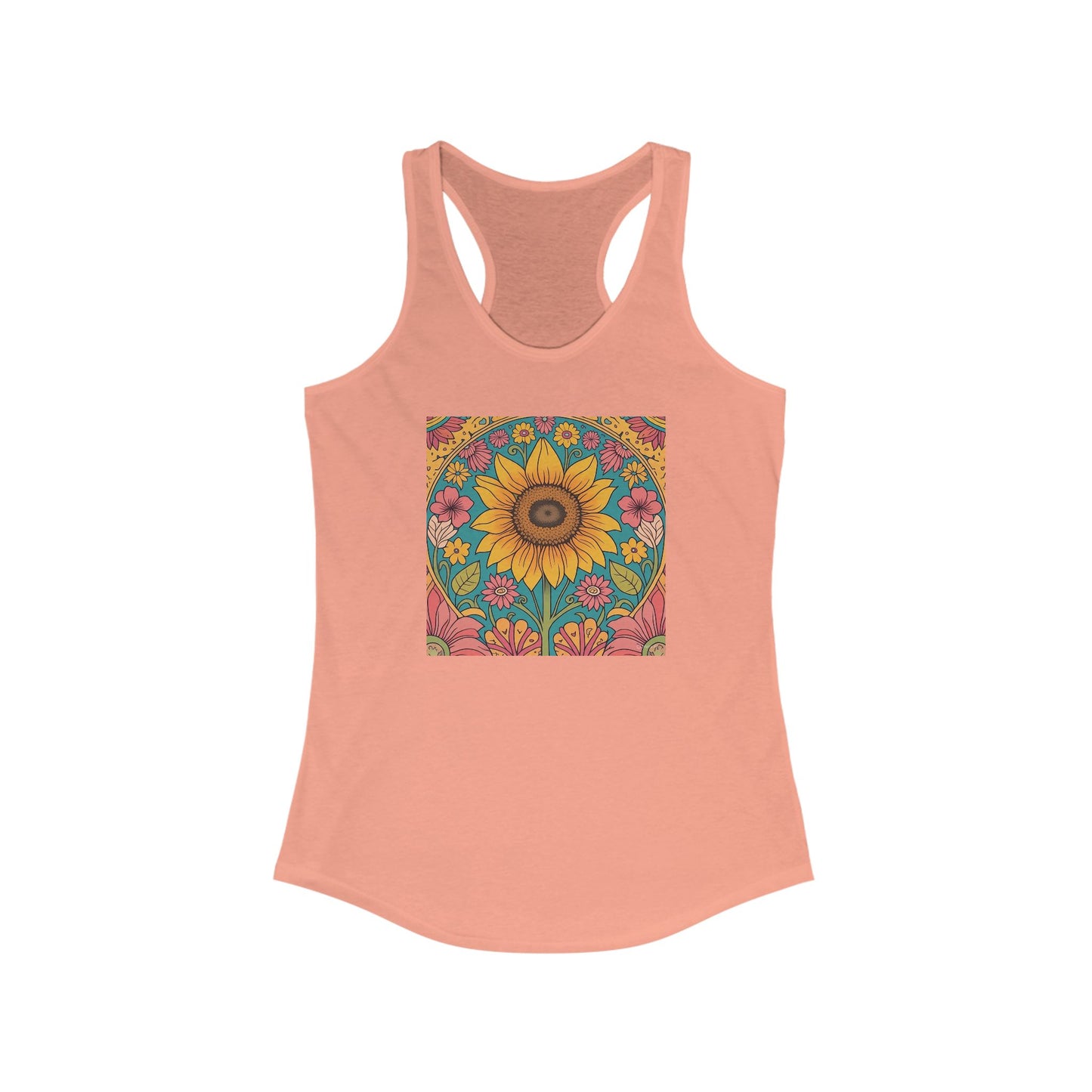 BOHO FLORAL Racerback Tank, Woman's Summer Top, Bohemian Fitness Apparel, Yoga Shirt, Festival Wear, Mother's Day Gift