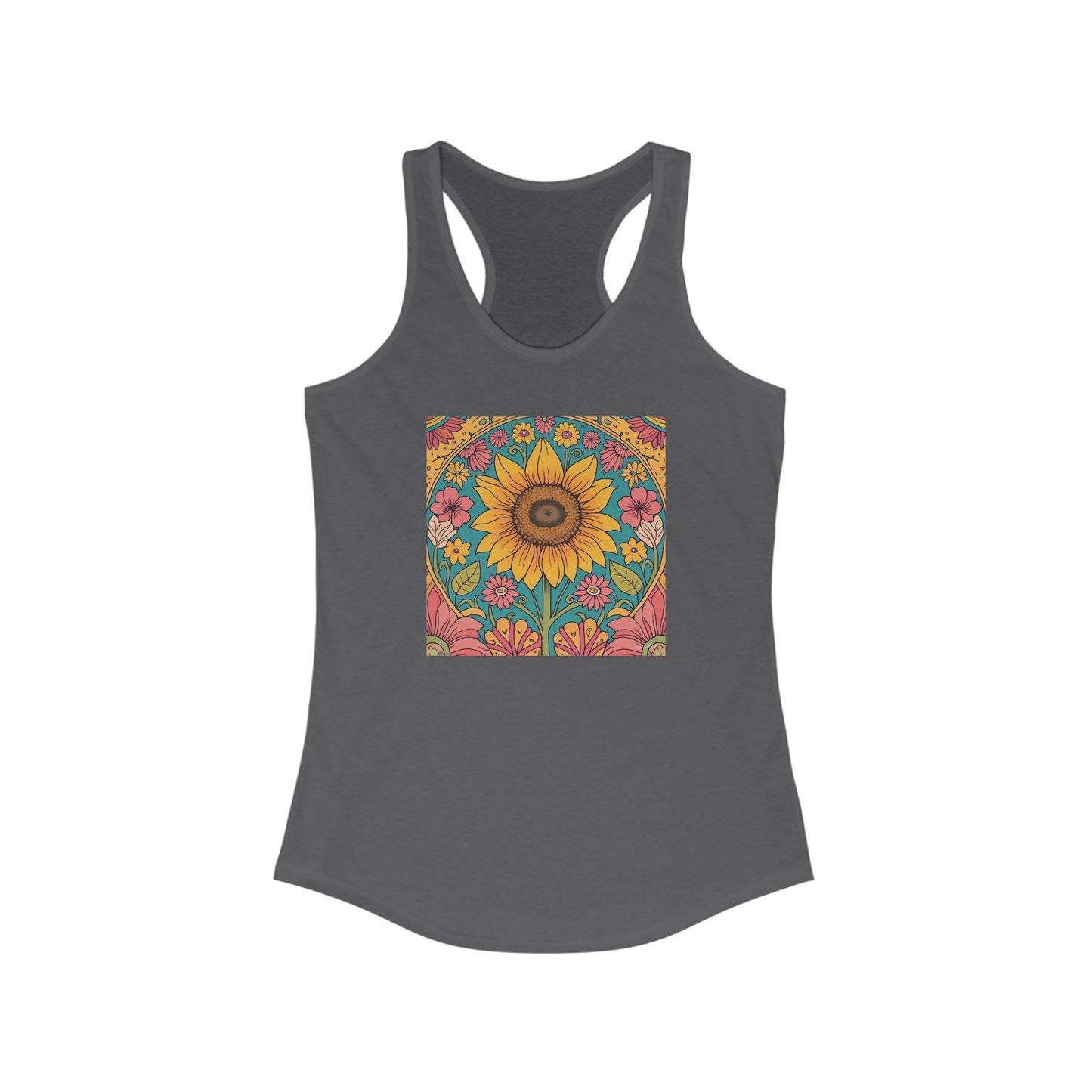 BOHO FLORAL Racerback Tank, Woman's Summer Top, Bohemian Fitness Apparel, Yoga Shirt, Festival Wear, Mother's Day Gift