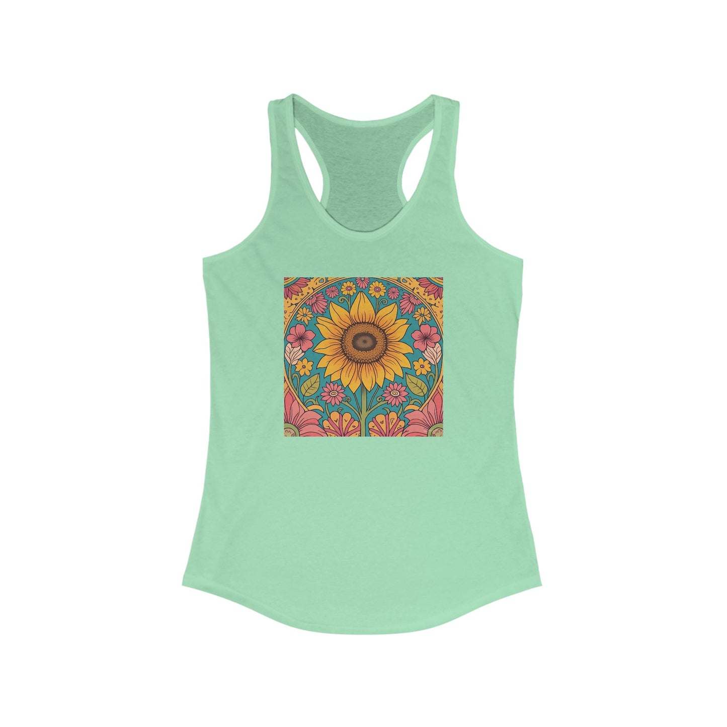 BOHO FLORAL Racerback Tank, Woman's Summer Top, Bohemian Fitness Apparel, Yoga Shirt, Festival Wear, Mother's Day Gift