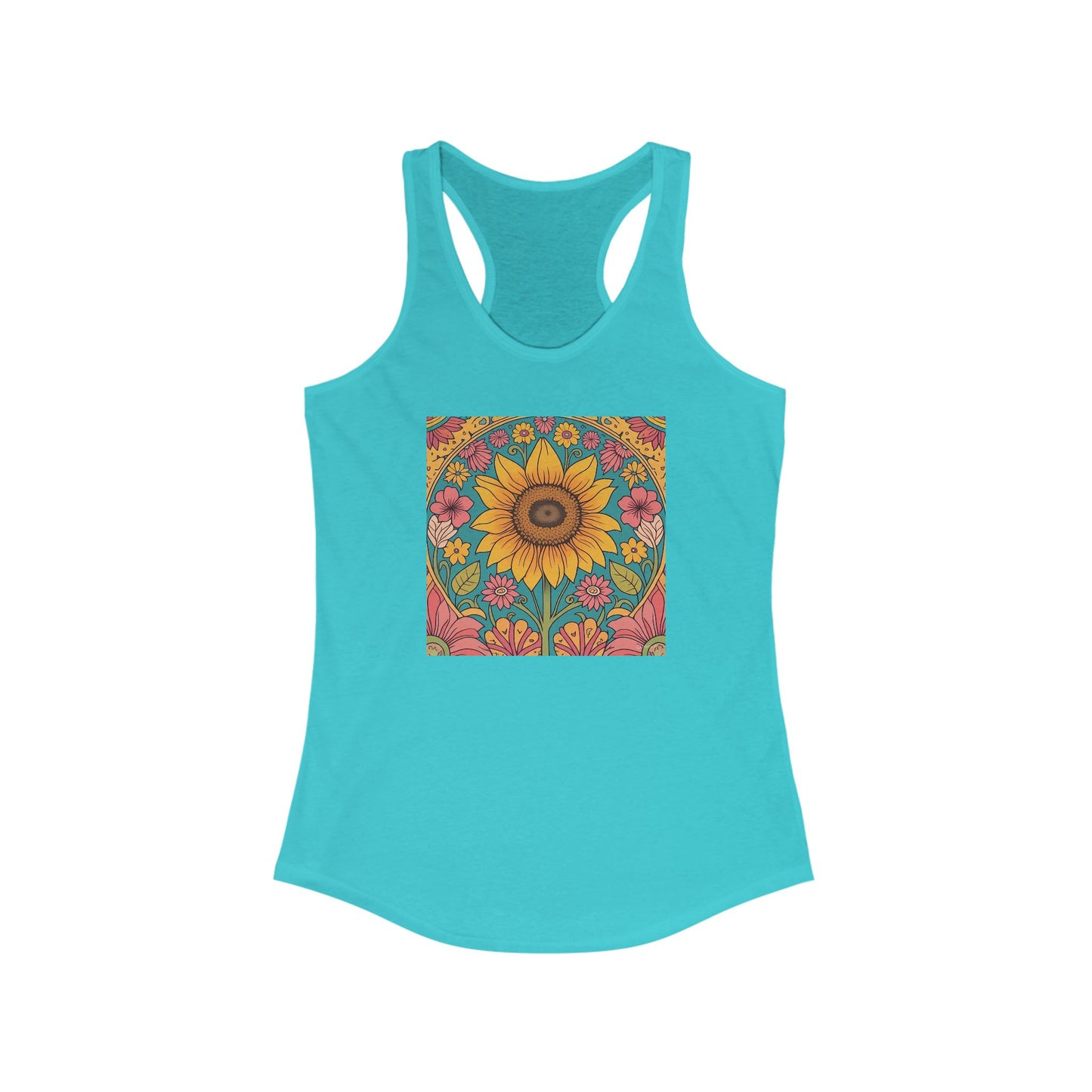 BOHO FLORAL Racerback Tank, Woman's Summer Top, Bohemian Fitness Apparel, Yoga Shirt, Festival Wear, Mother's Day Gift