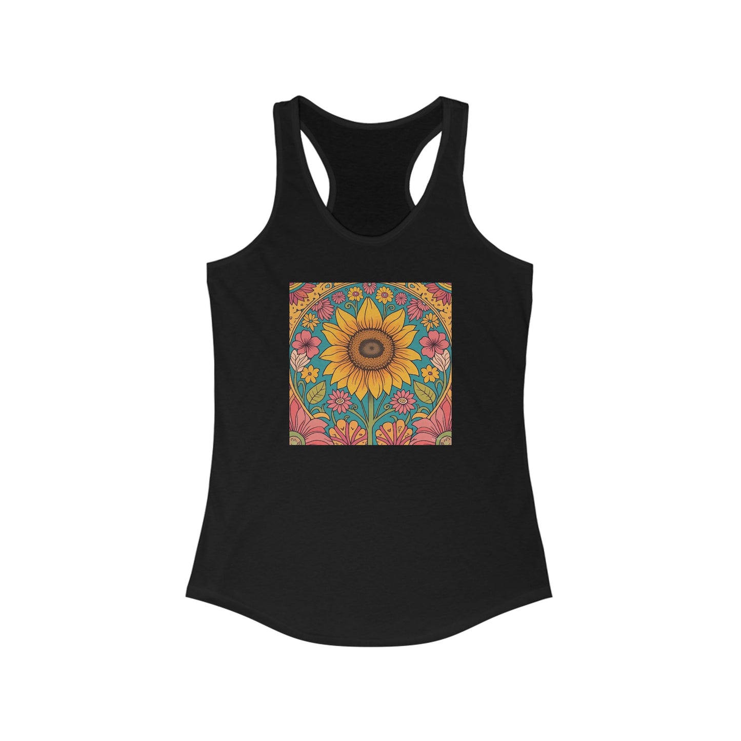 BOHO FLORAL Racerback Tank, Woman's Summer Top, Bohemian Fitness Apparel, Yoga Shirt, Festival Wear, Mother's Day Gift